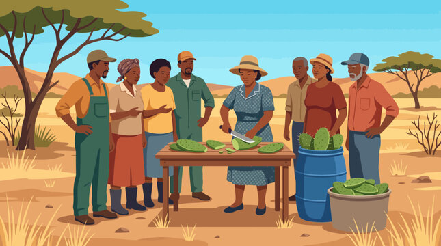 African Farmers Community Preparing Prickly Pear Cactus Harvest