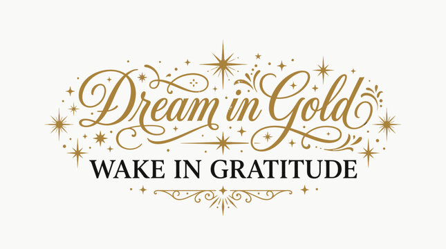 Dream in Gold Wake in Gratitude Elegant Calligraphy Quote.