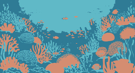 Underwater scene coral reefs and fish in a marine environment illustration © Gunting