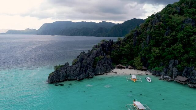 Aerial View of Hidden Beach and Limestone Cliffs &ndash; Coron Palawan
