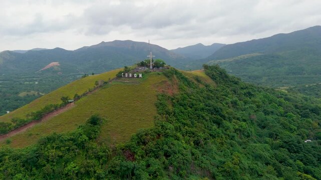 Aerial Drone View of Mount Tapyas with Coron Sign and Cross