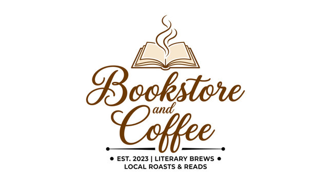 Bookstore and Coffee shop logo design with open book and steam.