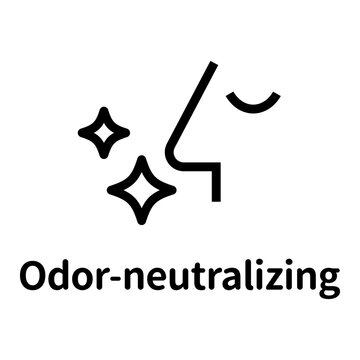 英語モノクロ消臭機能の機能性アイコン。衣類や靴のニオイを防ぐピクトグラム。 Odor-neutralizing functional icon. Pictogram for preventing odors in clothing and shoes.