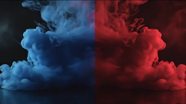 Abstract smoke in red and blue colors rising on black background