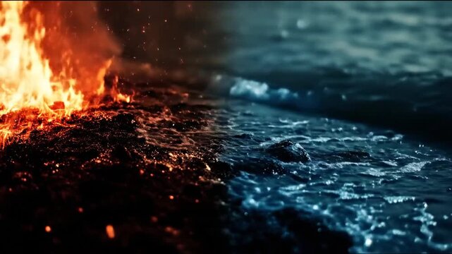 Fiery flames meet icy water dynamic contrast and abstract concept