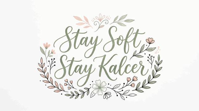 Elegant Hand Lettered Floral Typography Stay Soft Stay Kalcer Quote Design.