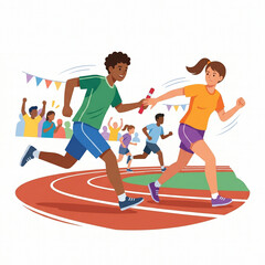 Fototapeta premium Young Athletes Competing in Track Running Race