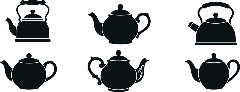 Teapot And Kettle Silhouette Icons Set With Tea Pots For Kitchen Beverage Vector Design Collection
