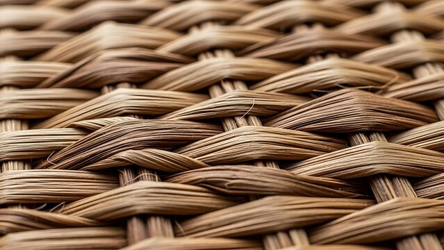Closeup view of a woven brown rattan texture pattern