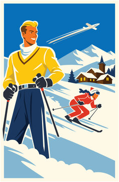 snowing ski mountain illustration vector