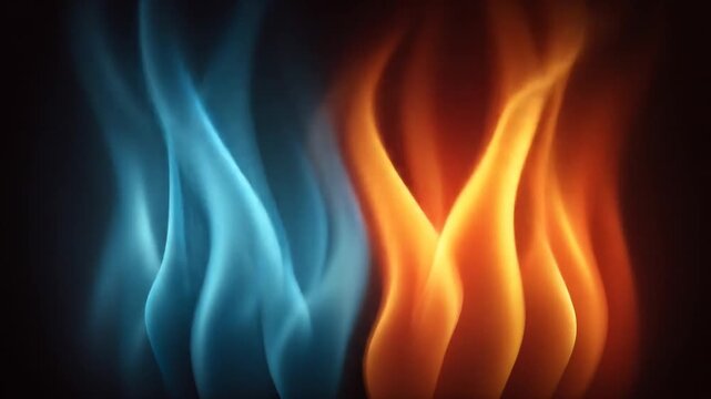 Abstract flames in blue and orange dynamic energy dark background