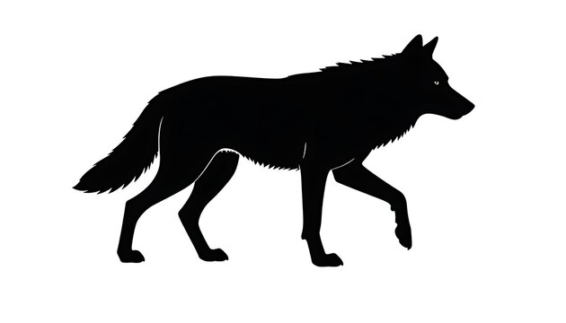 Black silhouette of a wolf walking.