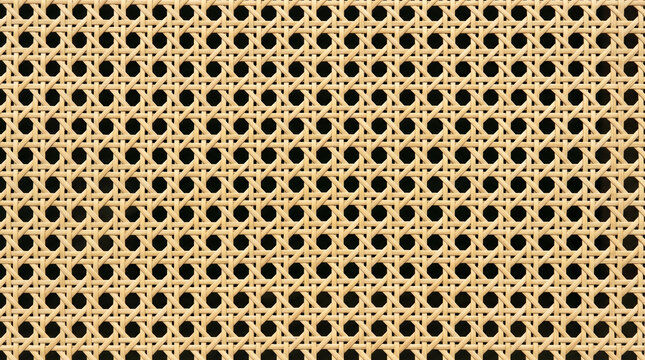 Minimalist octagonal rattan cane webbing pattern background texture in natural straw color.

