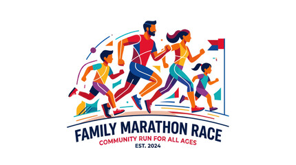 Fototapeta premium Family Marathon Race Community Run for All Ages Vector Illustration