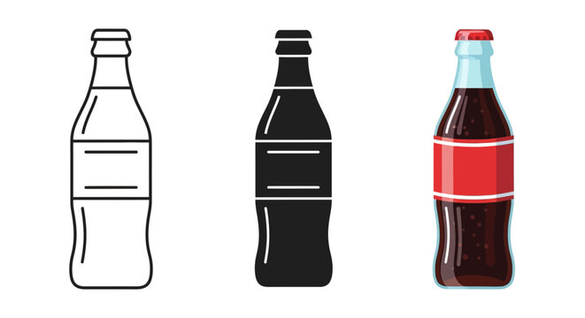 Soda bottle icons, beverage illustrations, drink vector graphics, cola packaging