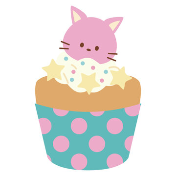 ネコとお星さまのカップケーキのイラスト