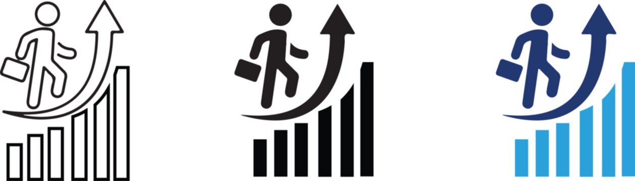 Concept of success, promotion, professional development and progress for corporate career paths, motivation, leadership and business.Career growth icon with business person and upward arrow- stock vec