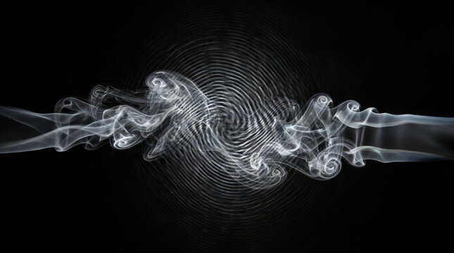 Ethereal smoke streams create mesmerizing moire pattern against dark background