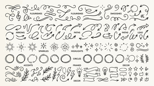 Hand Drawn Calligraphic Alphabet Font Set with Vintage Floral Swirl Ornament Frame and Decorative Victorian Design