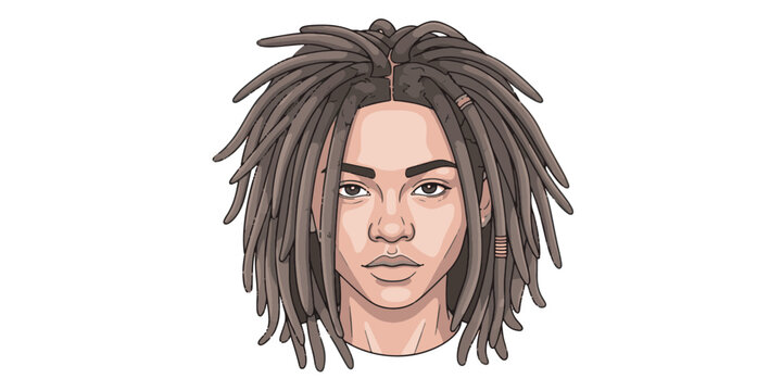 Dreadlocks Hairstyle Modern Character Vector Portrait