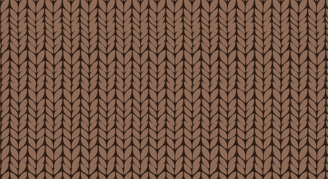 Uniform knitted texture pattern in a solid brown color showing the vertical rows of wool stitches for a warm and cozy winter background.