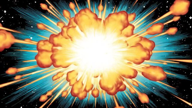 Comic book explosion illustration with bright orange and yellow burst