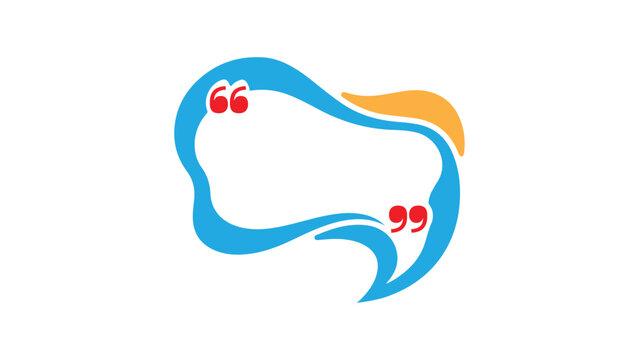 Speech bubble illustration with colorful frame and quotation marks for communication and quote presentation communication dialogue