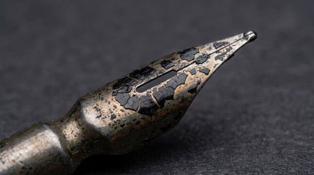 Old quill nib with intricate details and weathered appearance, showcasing its historical