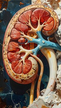 Human kidney anatomy medical illustration.