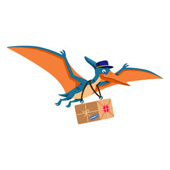 Prehistoric pterodactyl delivery courier dinosaur illustration © Hamzah