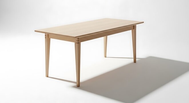 Light brown wooden table with four legs on white background