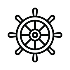 Minimalist Outline Steering Wheel Symbol Icon for Maritime Navigation and Nautical Control © Namu Icons