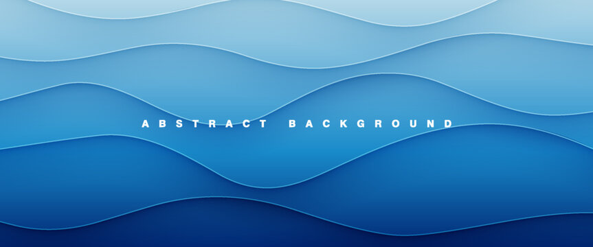 Abstract Blue Layered Wave Background with Paper Cut Style, Modern Fluid Curves, Gradient Ocean Tones, Clean Corporate Design, Vector Illustration