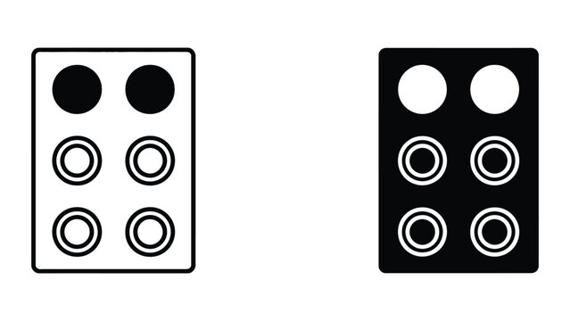 Braille letter c icon set in outline and solid glyph style vector