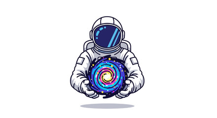 Astronaut holding a colorful galaxy in hands, space exploration, cosmic discovery © Untung