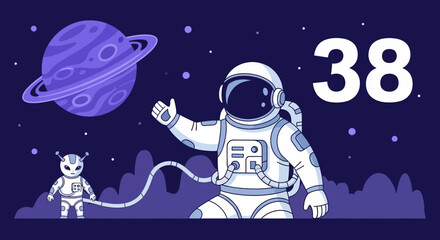 Fototapeta premium Astronaut and Alien in Space with Planet and Stars