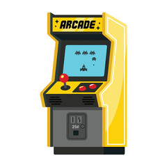 Classic yellow vintage retro coin operated arcade video game cabinet vector illustration. © Vectonic Wave