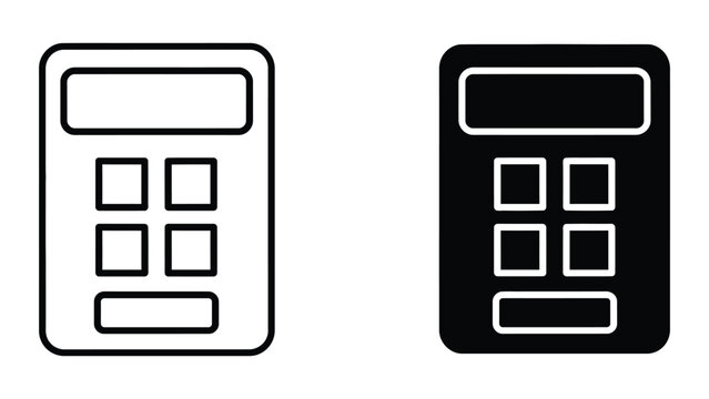 Calculator icon set in outline and solid glyph style vector