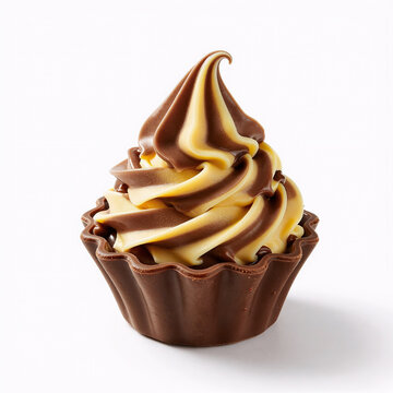 Line Art Chocolate Factory. Photorealistic Illustration Showcasing Wonka'S Chocolate-Flavored Nice Cream On A Pristine White Backdrop