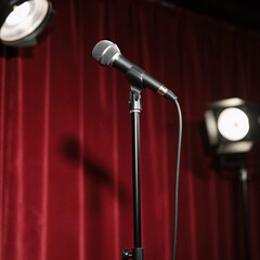 Obraz premium Celtic Art Wedding Microphone. Microphone On Stand-Up Comedy Stage With High Contrast Lighting
