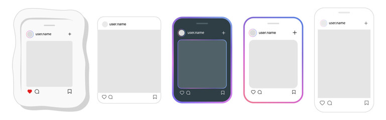 Obraz na płótnie Canvas Set of Social Media Post Mockups Template in Different Styles. Vector illustration