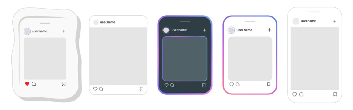 Social Media Post Mockups in Different Styles. Modern Social Media Template With Blank Photo Frame Mockup	