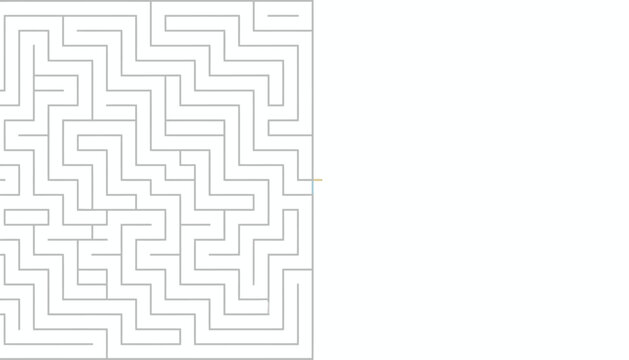 Complex square maze with a clear path and white background, representing challenge and problem-solving