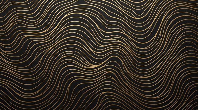 Abstract golden wavy lines on black background topographic style luxury texture pattern