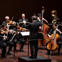 Fototapeta premium Neon Glow Music Orchestra Kids. Symphony Orchestra Performance