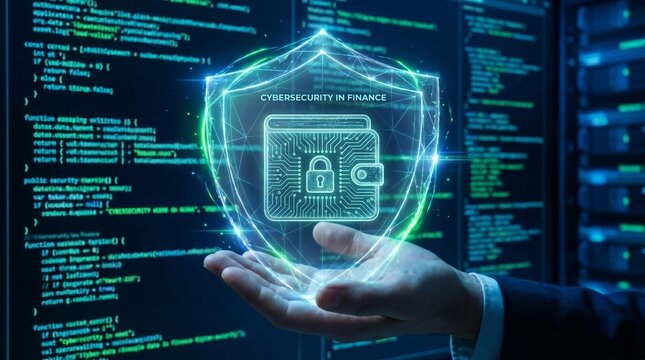 Cybersecurity in Finance Concept with Digital Wallet Hologram and Code