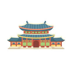 Obraz premium Vector illustration of a Korean traditional building, minimalist landmark icon for Seoul and oriental heritage themes.