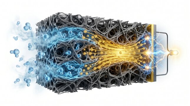 3D Nanostructure Diagram of Moisture-Induced Electricity Generation (MEG) Device