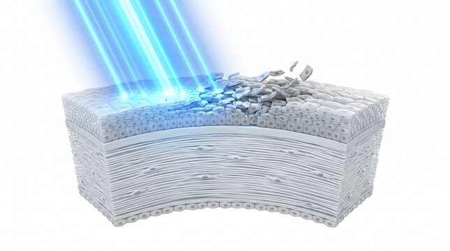 3D Microscopic View of Corneal Epithelial Cell Damage caused by Solar UV Radiation