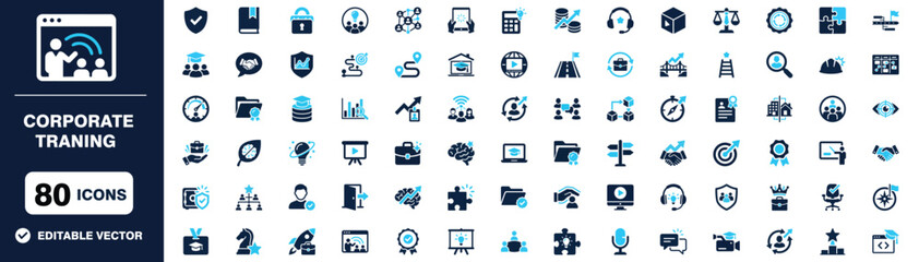 Corporate training icons set, business education and professional development vector illustration © PrimeVisuals